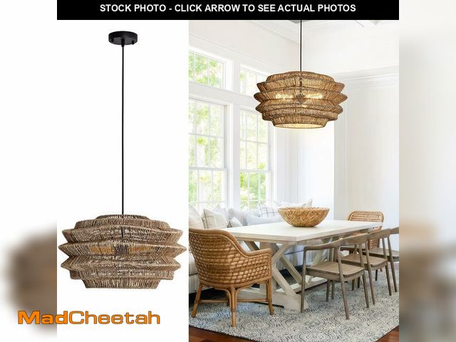 Lot 74-13107314 - Teru Ji Kaikang 19.7" Rattan Pendant Light,3-Light Hand-Woven Rustic Wicker Hanging Light Seagrass C...