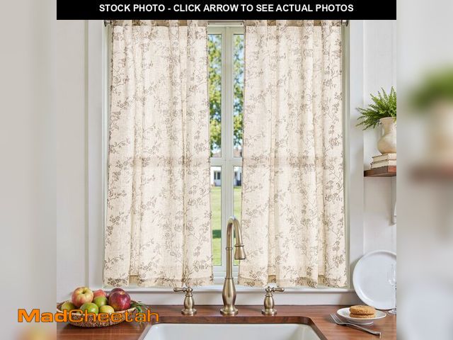 Lot 74-14049319 - jinchan Floral Kitchen Curtains 54 Inch Linen Tier Curtains Farmhouse Cafe Half Window Drapes for Sm...