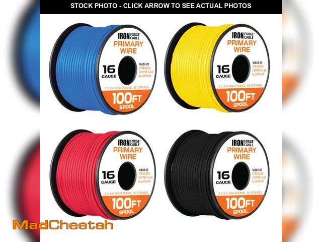 Lot 74-13626165 - Iron Forge Cable 16 Gauge Primary Automotive Wire - 4 Roll Assortment Pack - 100 Ft of Copper Clad A...