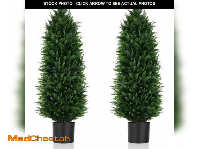 Lot 74-13214905 - Yangrass 4FT Artificial Topiary Cedar Trees Set of 2, Realistic Cypress Bushes Plants with UV Protec...