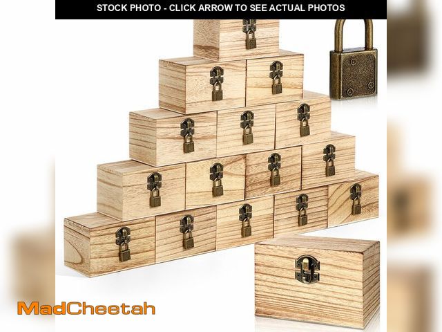 Lot 74-14058300 - CroBlissful 24 Set 48 Pcs Unfinished Wooden Box with Hinged Lids and Mini Padlock Locks with Keys Un...