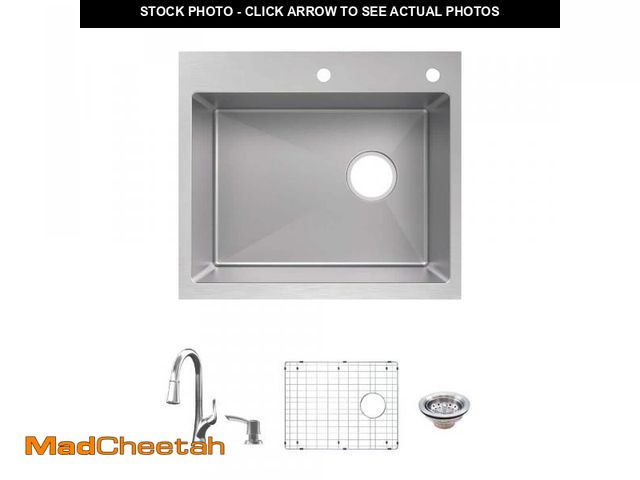 Lot 74-12251370 - Glacier Bay Dolancourt Tight Radius 25 in. Drop-In Single Bowl 18 Gauge Stainless Steel Kitchen Sink...