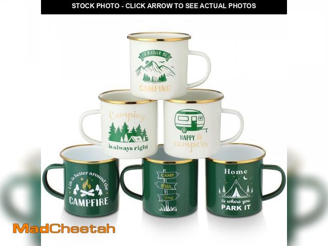 Lot 74-12311609 - Pickmesh 6 Pcs Camping Mugs Enamel Cups 12oz Coffee Cups with Handle Camping Gifts for Outdoor Hikin...