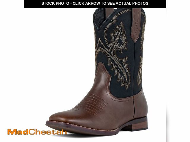 Lot 74-12702291 - J's.o.l.e Western Mens Cowboy Boots Square Toe Wide Mid Calf Embroidered Pull On Retro Boot Brown US...