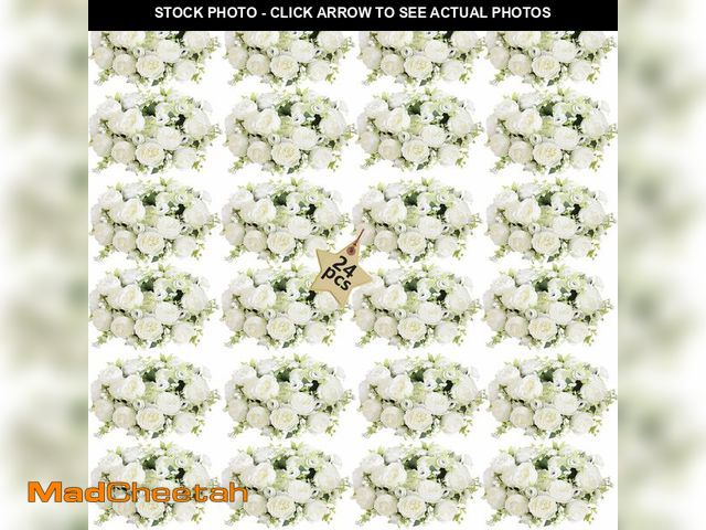 Lot 74-14213873 - SugarHuLu 24 Bundles Peonies Artificial White Flowers Bouquet, Lifelike Silk Fake Peonies with Stems...