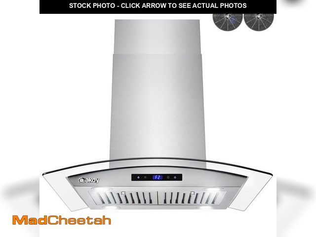 Lot 74-12681029 - AKDY 36 in. 343 CFM Convertible Island Mount Range Hood with Tempered Glass and Carbon Filters in St...