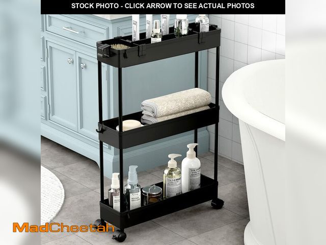 Lot 74-12459381 - SPACELEAD Slim Storage Cart 3 Tier,Bathroom Organizer Rolling Utility,Mobile Shelving Unit Slide Out...