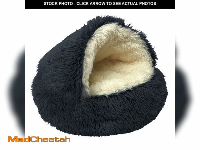 Lot 74-12977713 - ShinHye Cat Bed Round Plush Fluffy Hooded Cat Bed Cave, Cozy for Indoor Cats or Small Dog beds, Soot...