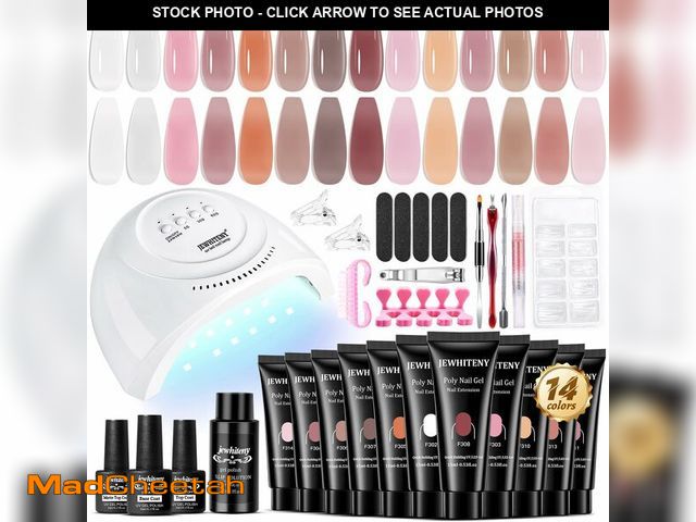 Lot 74-13951046 - JEWHITENY Poly Extension Gel Kit With 48W LED Nail Lamp 14 Colors Builder Extension Gel All-in-One F...
