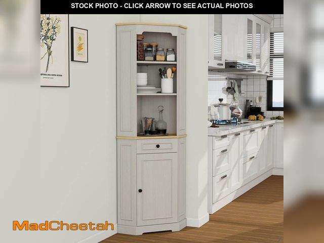 Lot 74-13867000 - Noble House Wenda Antique White Wood 68.1 in. Tall Corner Cabinet with 1 Door, 1 Drawer and Adjustab...