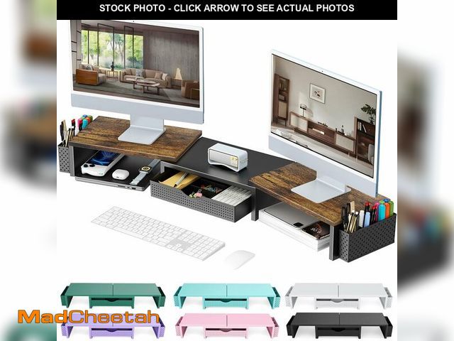 Lot 74-14380807 - gianotter Dual Monitor Stand Riser, Desk Organizer With Drawer and 2 Pen Holders,Computer Monitor St...