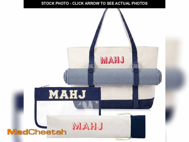 Lot 74-14272768 - Sunnymove 3 Pcs Empty Mahjong Bags Set for Tiles and Racks Canvas Mahjong Carry Tote Bag Embroidered...