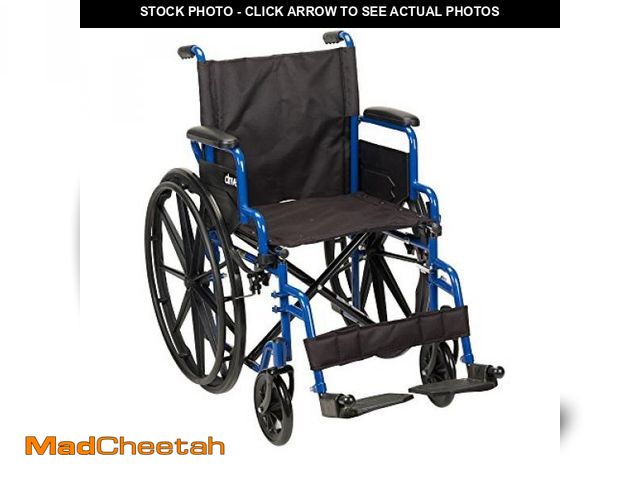 Lot 74-12367419 - Drive Medical Blue Streak Wheelchair with Flip Back Desk Arms, Swing Away Footrests,FoldingDesk Leng...