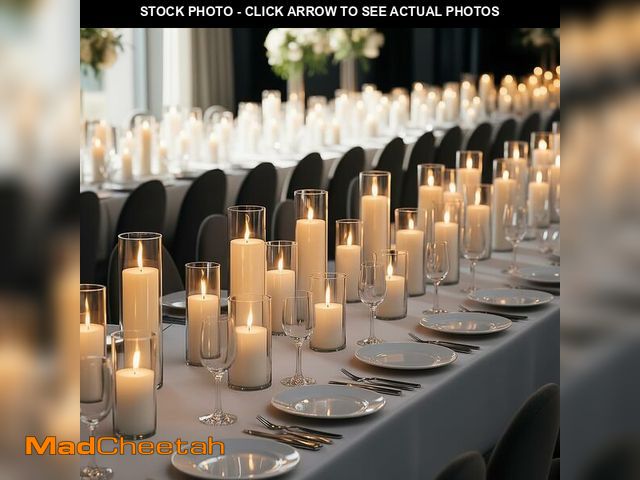 Lot 74-14273369 - Trxvxo 24 PCS White Pillar Candles (2''X3,4,6) and Glass Cylinder Vases(2.6''X5,6,8),Hurricane Candl...
