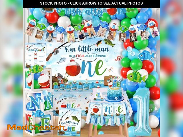 Lot 74-12440352 - Ofishally One Birthday Decorations,161pcs Gone Fishing 1st Birth day Party Banner Backdrop Tableclot...