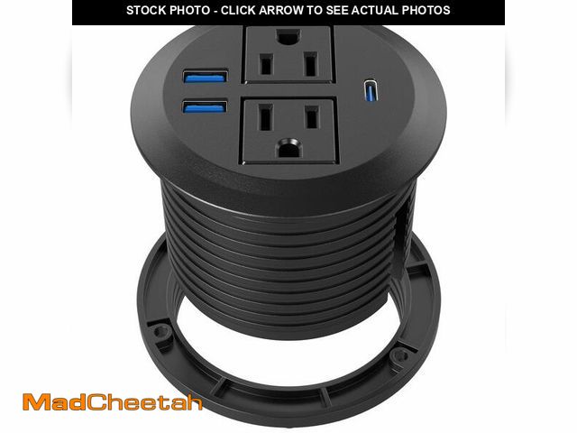 Lot 74-14480159 - Recessed Power Grommet with AC Outlets, 20W USB-C,Flush-Mount,Black - UNUSED