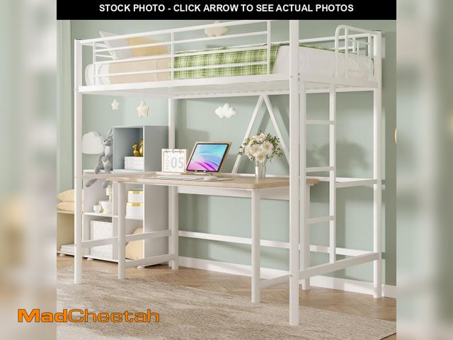 Lot 74-12105042 - VECELO Metal Loft Bed Twin Size, Heavy Duty Bedframe with Removable Ladder and Safety Guardrail, Spa...