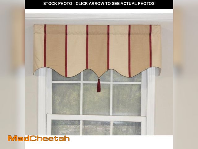 Lot 74-4838356 - Red Barrel Studio Striped Cotton Pointed 50" Window Valance in Beige/Tan/Burgundy - UNUSED