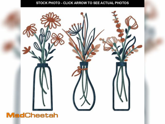 Lot 74-13547186 - Pigort 3 Pieces Metal Flowers Wall Arts - Rustic Farmhouse Decor Minimalist Flower Wall Decors for L...