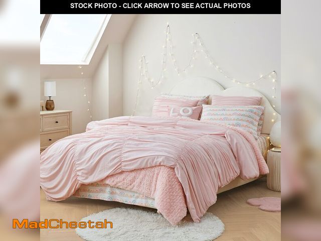 Lot 74-12718976 - Wonderful 3 Piece Light Pink Ruched Ruffled Comforter Set with Pillow Shams, Queen Size Pleated Ligh...