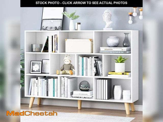 Lot 74-12693562 - IOTXY Wooden Open Shelf Bookcase - 3-Tier Floor Standing Display Cabinet Rack with Legs, 10 Cubes Bo...