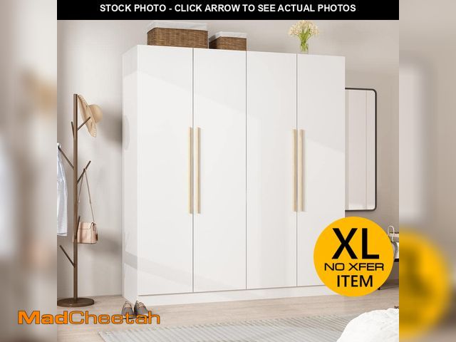Lot 74-14279989 - FUFU&amp;GAGA White 63 in. W 4-Door Wardrobe Armoire with Hanging Rod and Storage Shelves (70.9 in. ...