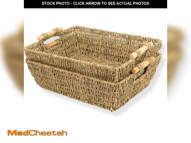 Lot 74-13214467 - Onhomes Wicker Storage Baskets for Shelves with Wooden Handles, Ella Seagrass Wicker Baskets for She...