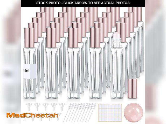 Lot 74-14266422 - Domensi 30 Pack 10ml/0.34oz Rose Quartz Glass Roller Bottles for Essential Oil, Refillable Leak-proo...