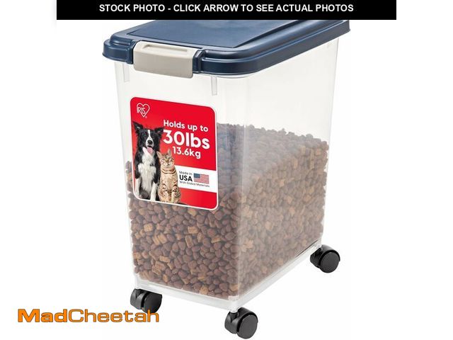 Lot 74-13331492 - IRIS USA 30 Lbs / 33 Qt WeatherPro Airtight Pet Food Storage Container with Attachable Casters, For ...