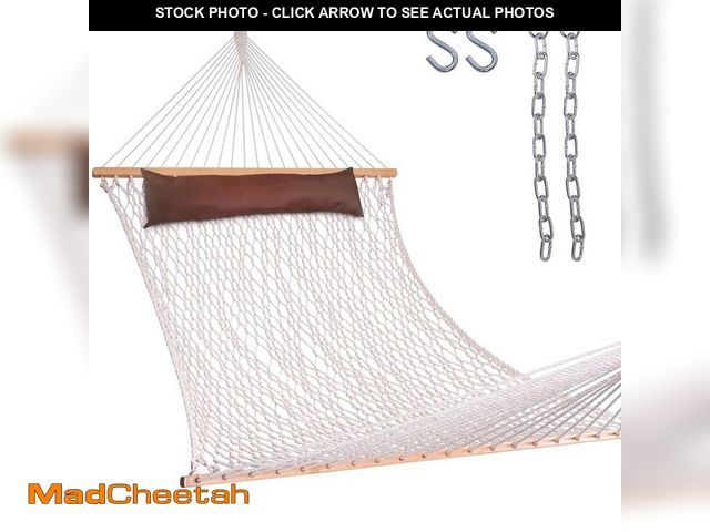 Lot 74-14275651 - Lazy Daze Hammocks 141 x 57 in. Hand Woven Cotton Hammock, 12 ft. Double Rope Hammock with Spreader ...