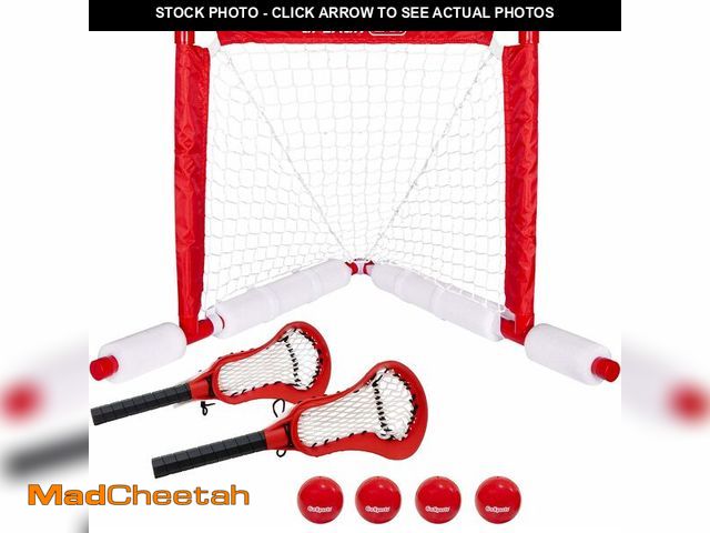 Lot 74-14348755 - GoSports Lacrosse Floating Pool Goal Set - Includes Water Goal, 2 Sticks and 4 Soft Balls, Red - UNU...