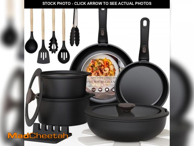 Lot 74-12426443 - Astercook 20-Piece Pots and Pans Set, Nonstick Cookware Set with Detachable Handles, Oven &amp; Dish...