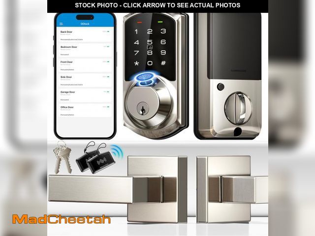 Lot 74-11985580 - Veise VE07-L Fingerprint Smart Locks for Front Door with 2 Lever Handle Set, App Control, Keyless En...