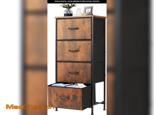 Lot 74-12365924 - DUMOS Nightstand with 4 Drawers Bedside Table with Removable Fabric Bins Sturdy Steel Frame Wood Top...