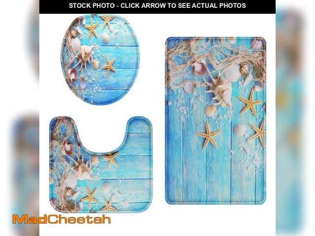 Lot 74-12213997 - Britimes Bathroom Rug Set of 3, 3 Pieces Bath Mats Set, Blue Abstract Beach No Silp Washable Cover F...