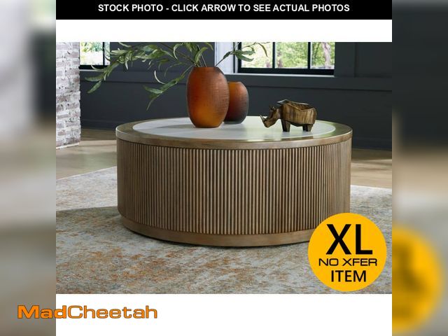 Lot 74-14306868 - Signature DESIGN BY ASHLEY Camdill 42 in. Light Brown/White Round Faux Marble Coffee Table with Cast...