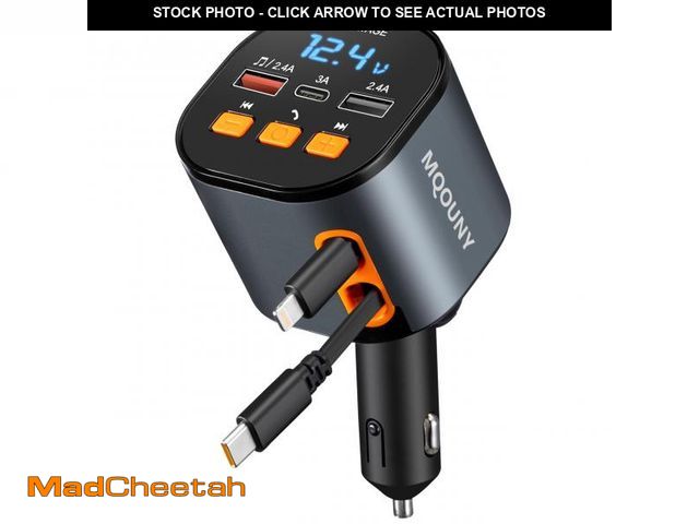 Lot 74-12312279 - Retractable Car Charger,5 in 1 Fast Car Phone Charger 90W,Bluetooth 5.3 FM Transmitter Adapter,Hands...