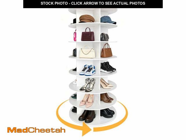 Lot 74-14608373 - Tacwily 7-Tier Rotating Shoe Rack, 360 Spinning Shoe Organizer for Closet, Holds 28-35 Pairs, White,...
