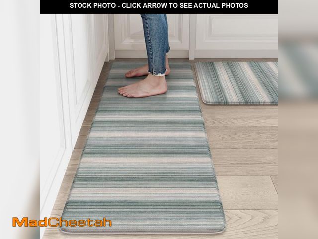 Lot 74-12140191 - LEEVAN Anti Fatigue Kitchen Mats, Green Kitchen Rugs 20"x32"+20"x47", Non-Slip Waterproof Kitchen Fl...