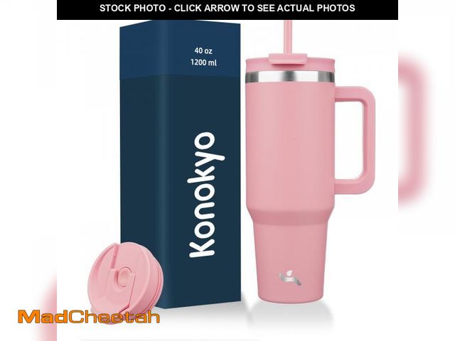 Lot 74-12308947 - Konokyo 40 oz Tumbler with Handle and 2 Straws,2 in 1 Lid Insulated Water Bottle Stainless Steel Tra...