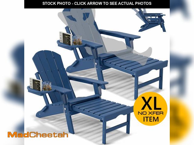 Lot 74-13676323 - 2PCS Folding Adirondack Chair with Ottoman, Adjustable Backrest Plastic HDPE Adirondack Chairs w/4 i...
