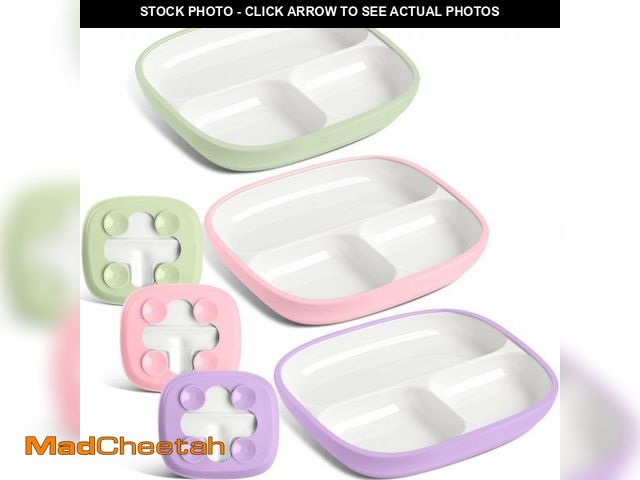 Lot 74-12305681 - Domensi 3 Sets Kids Porcelain Plates with Silicone Sleeves 8.2 Inch Divided Porcelain Plate Toddler ...