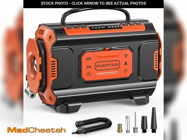 Lot 74-12717898 - Tire Inflator Portable Air Compressor, 12V DC 110V AC Car Tire Pump, Air Mattress Pump with Inflatio...