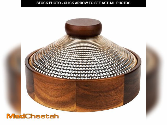 Lot 74-13721531 - Wooden Snack Box with Glass Lid, 4-Compartment Serving Tray for Nuts, Candy, Dried Fruits, Multipurp...