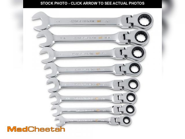 Lot 74-12145159 - 90-Tooth SAE Ratcheting Flex-Head Combination Wrench Set with Tray (8-Piece) - UNUSED