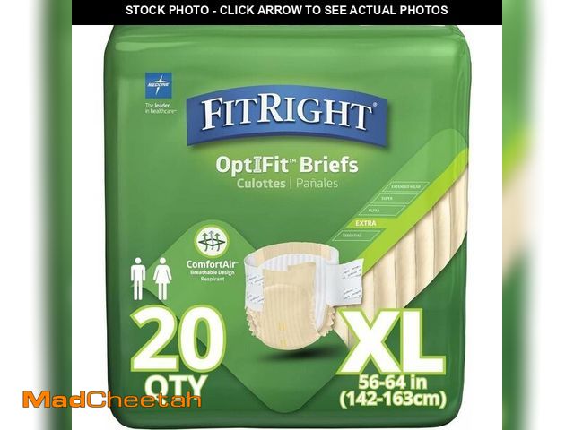 Lot 74-12633017 - FitRight Adult Diapers, Extra Heavy Absorbency, XL (Waist Size 56in-64in), 80 Count, OptiFit Inconti...