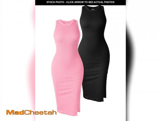 Lot 74-12373142 - OQQ Women's 2 Piece Dress Sexy Ribbed Halter Neck Fashion Split Tank Tops Dresses Black Candypink(S)...
