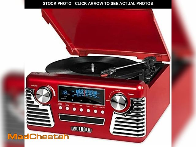 Lot 74-14591619 - Victrola Haley - Retro Bluetooth Record Player with CD Player - Red - USED