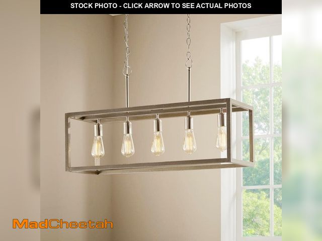 Lot 74-13560762 - Hampton Bay Boswell Quarter 34 in. 5-Light Brushed Nickel Farmhouse Linear Chandelier with Weathered...