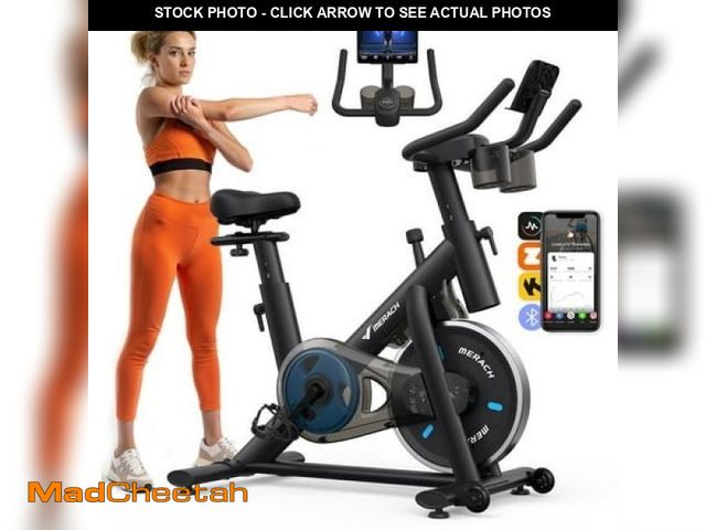 Lot 74-12420684 - MERACH Stationary Exercise Bike with Exclusive Free APP  Indoor Cycling Bicycle with 300lbs Weight C...